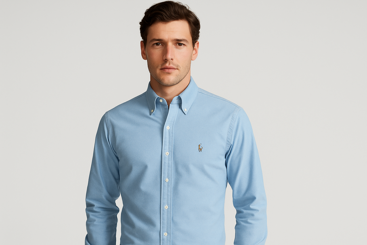 Modelo frontal camisa celeste