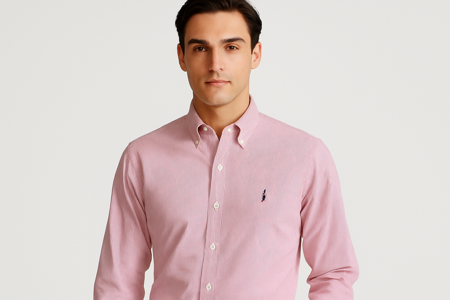 Modelo frontal rayas finas rojas y blancas