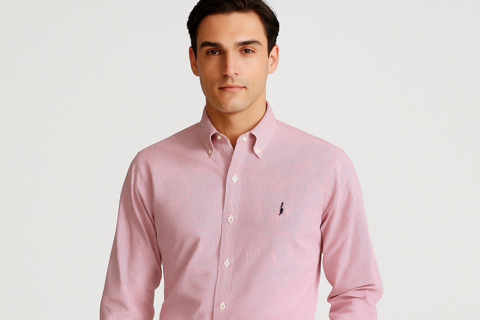 Modelo frontal rayas finas rojas y blancas