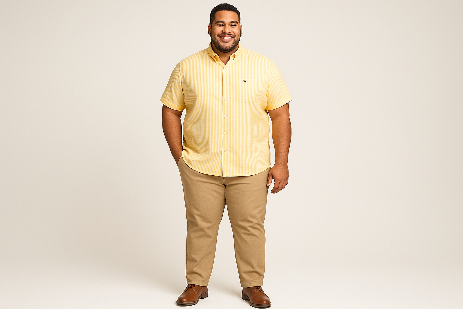 Modelo latino con look casual elegante - camisa sin bolsillo con líneas juntas