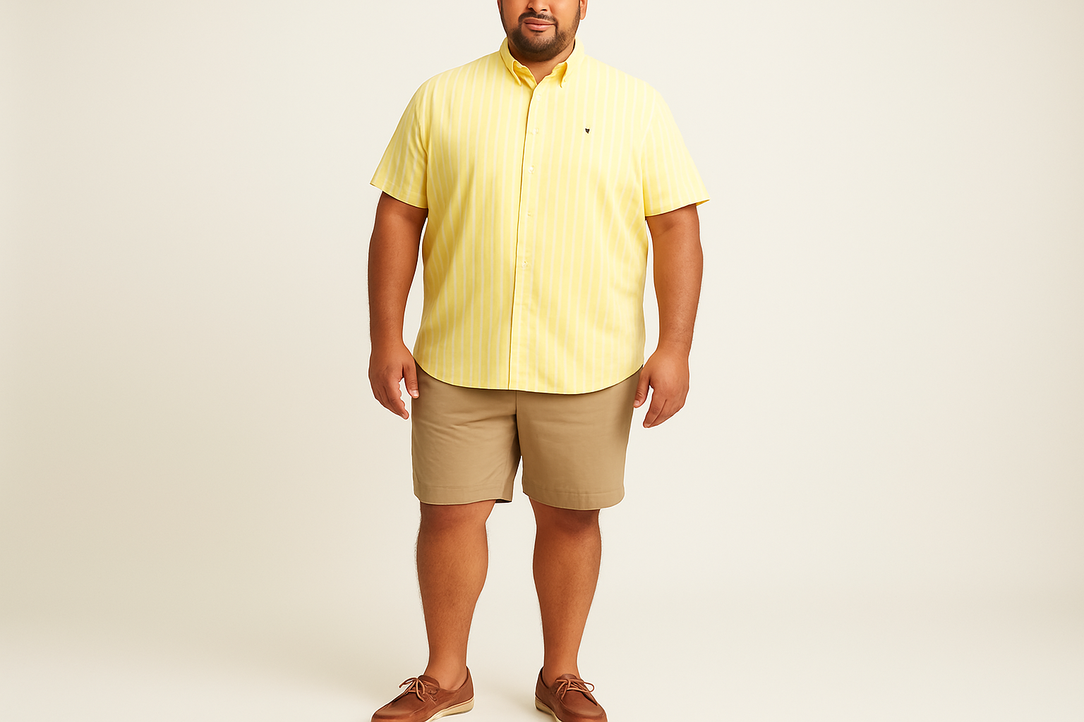 Modelo latino con look veraniego - camisa sin bolsillo con líneas cercanas
