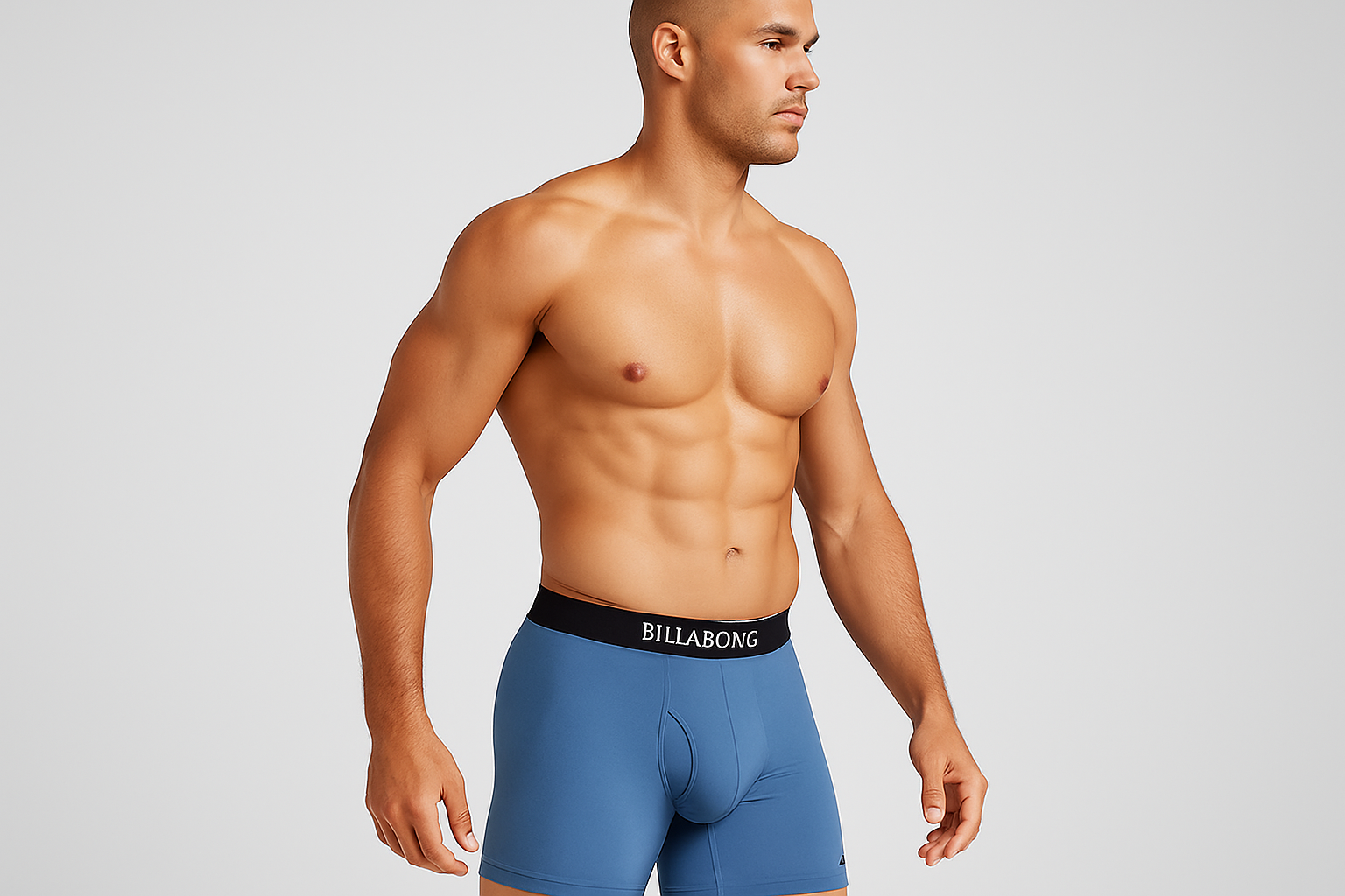 Modelo M - Boxer azul vista de perfil