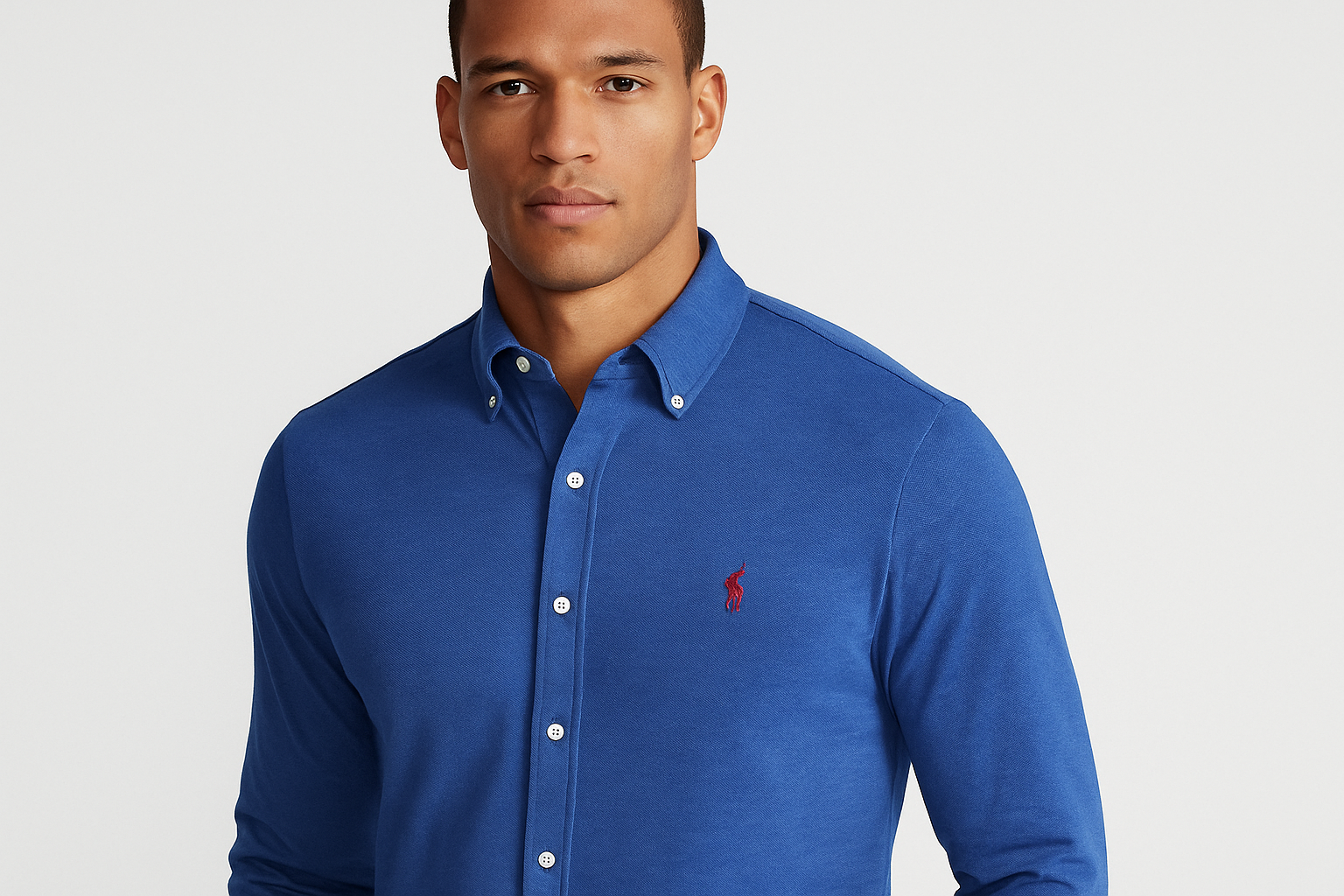 Modelo masculino atlético con Camisa Polo Ralph Lauren #365a8a cuello abotonado