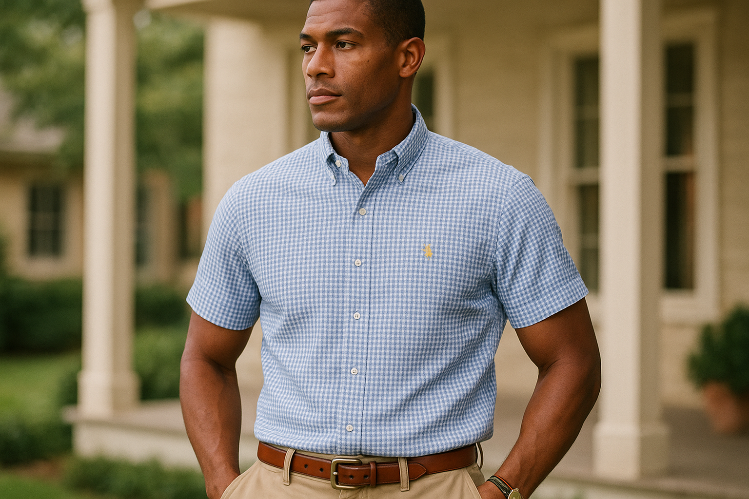 Modelo Polo Ralph Lauren Seersucker manga corta logo amarillo
