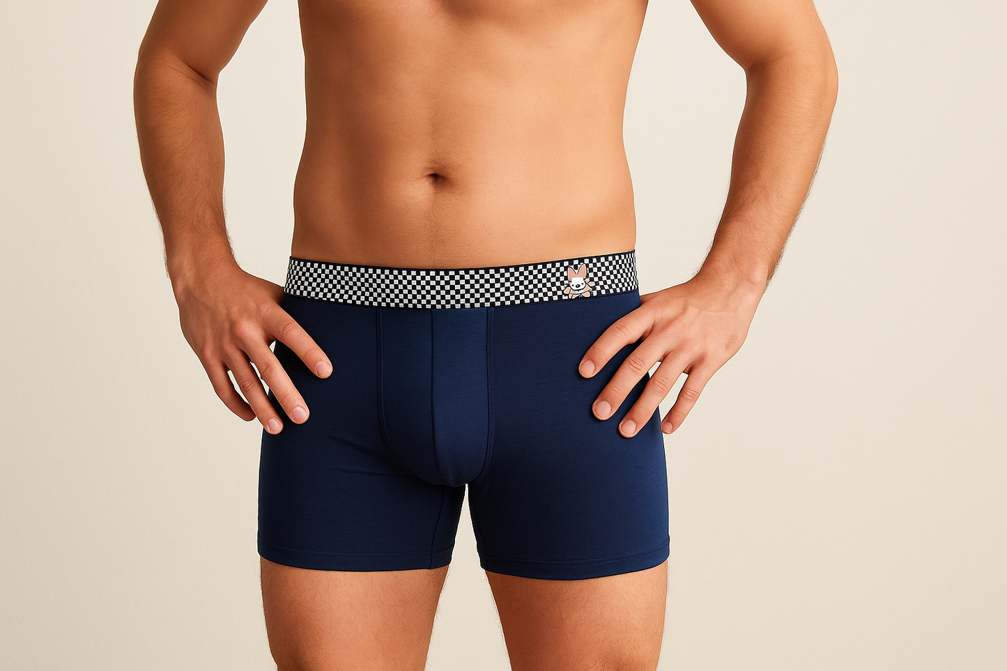 Modelo pose relajada con manos en caderas