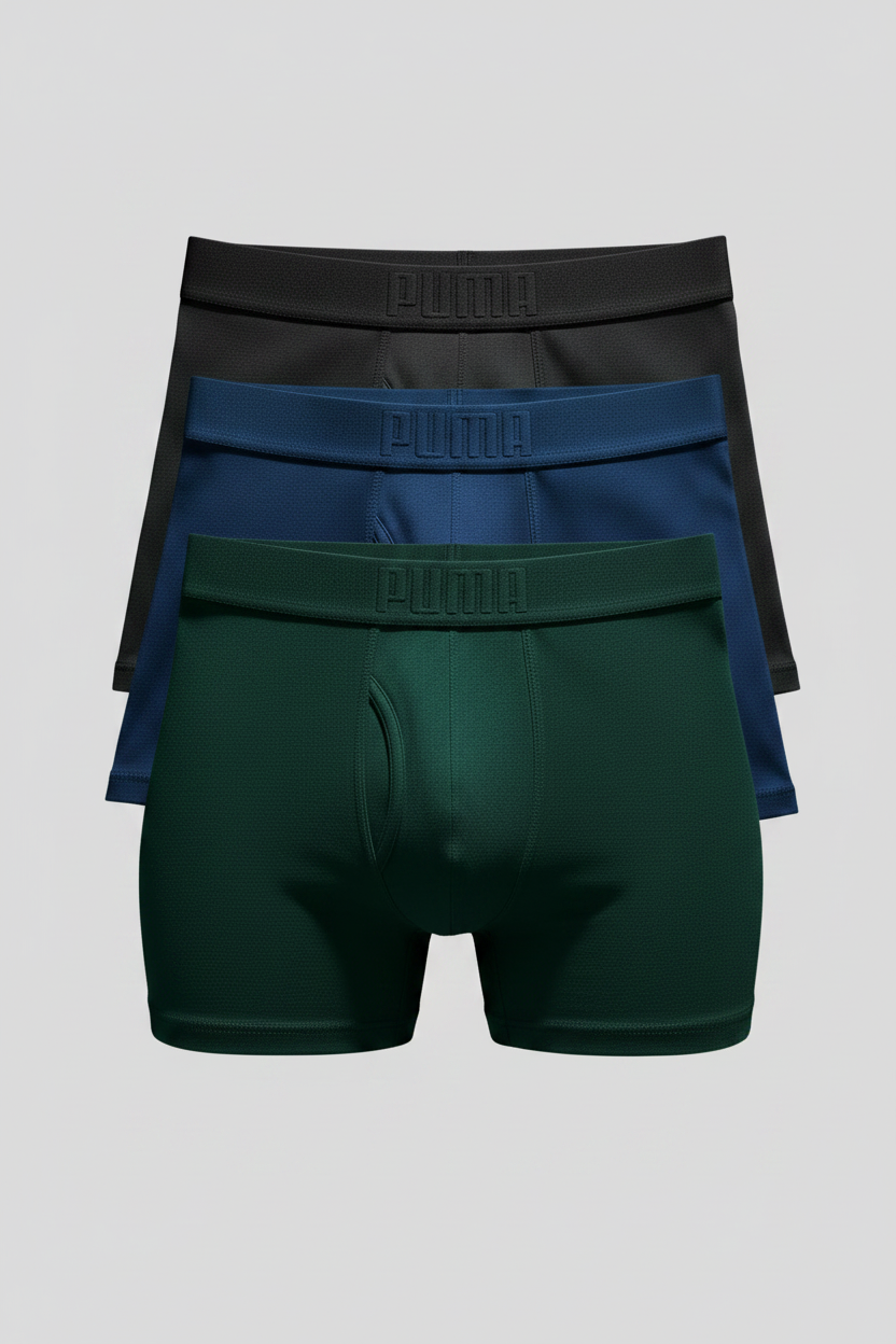 Combo de 3 Boxers Briefs Puma 🐆 Tela de algodon ultra soft color Gris, azul y verde Talla L y XL