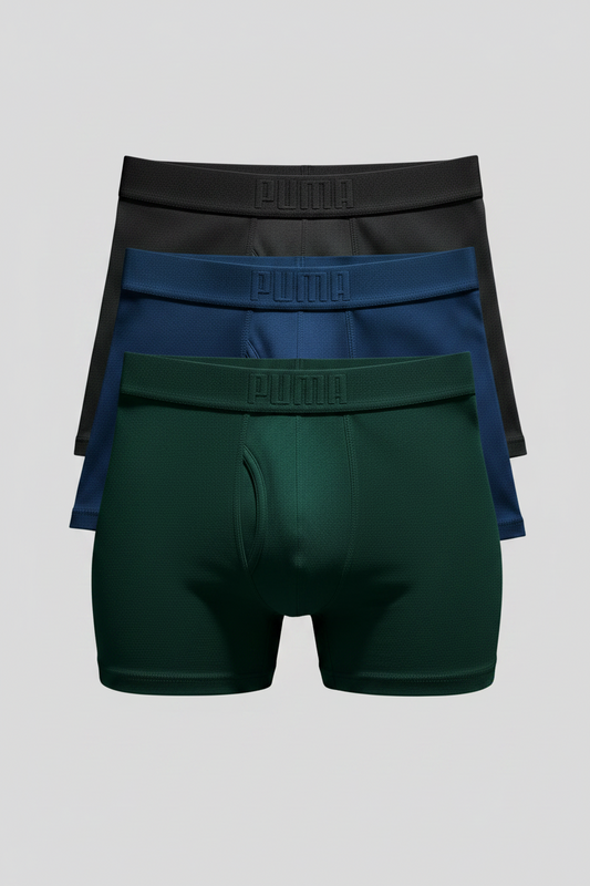 Combo de 3 Boxers Briefs Puma 🐆 Tela de algodon ultra soft color Gris, azul y verde Talla L y XL