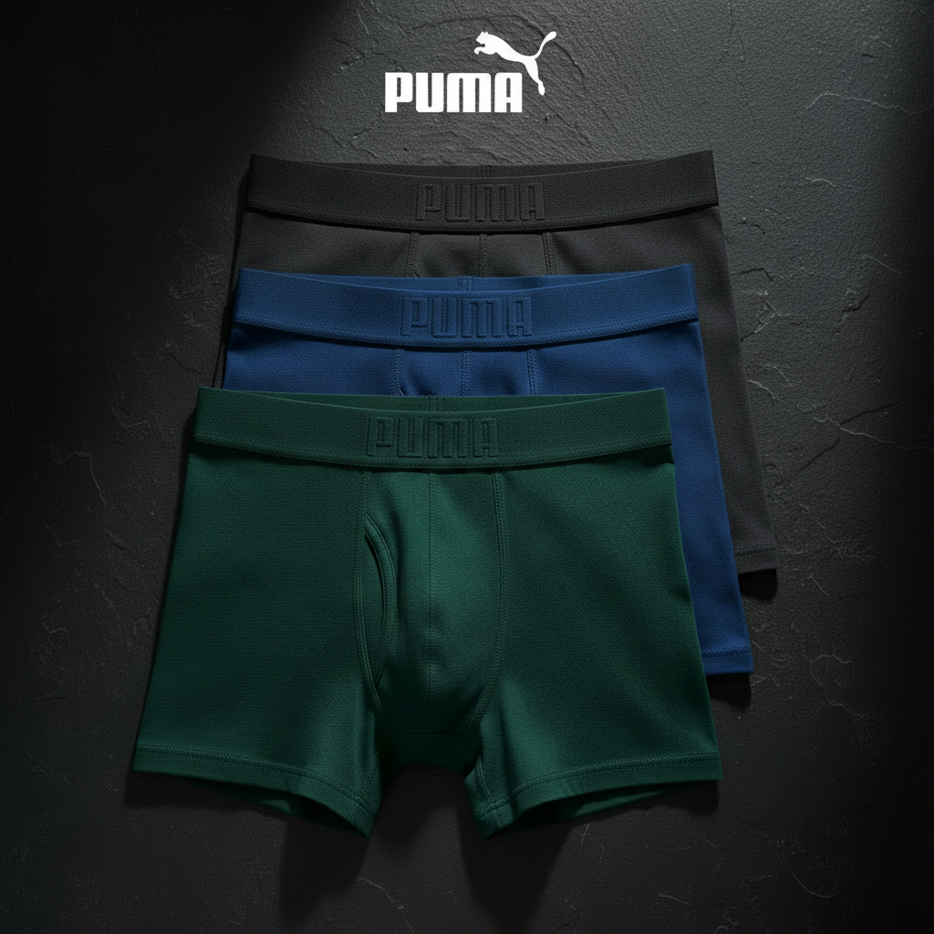 Combo de 3 Boxers Briefs Puma 🐆 Tela de algodon ultra soft color Gris, azul y verde Talla L y XL