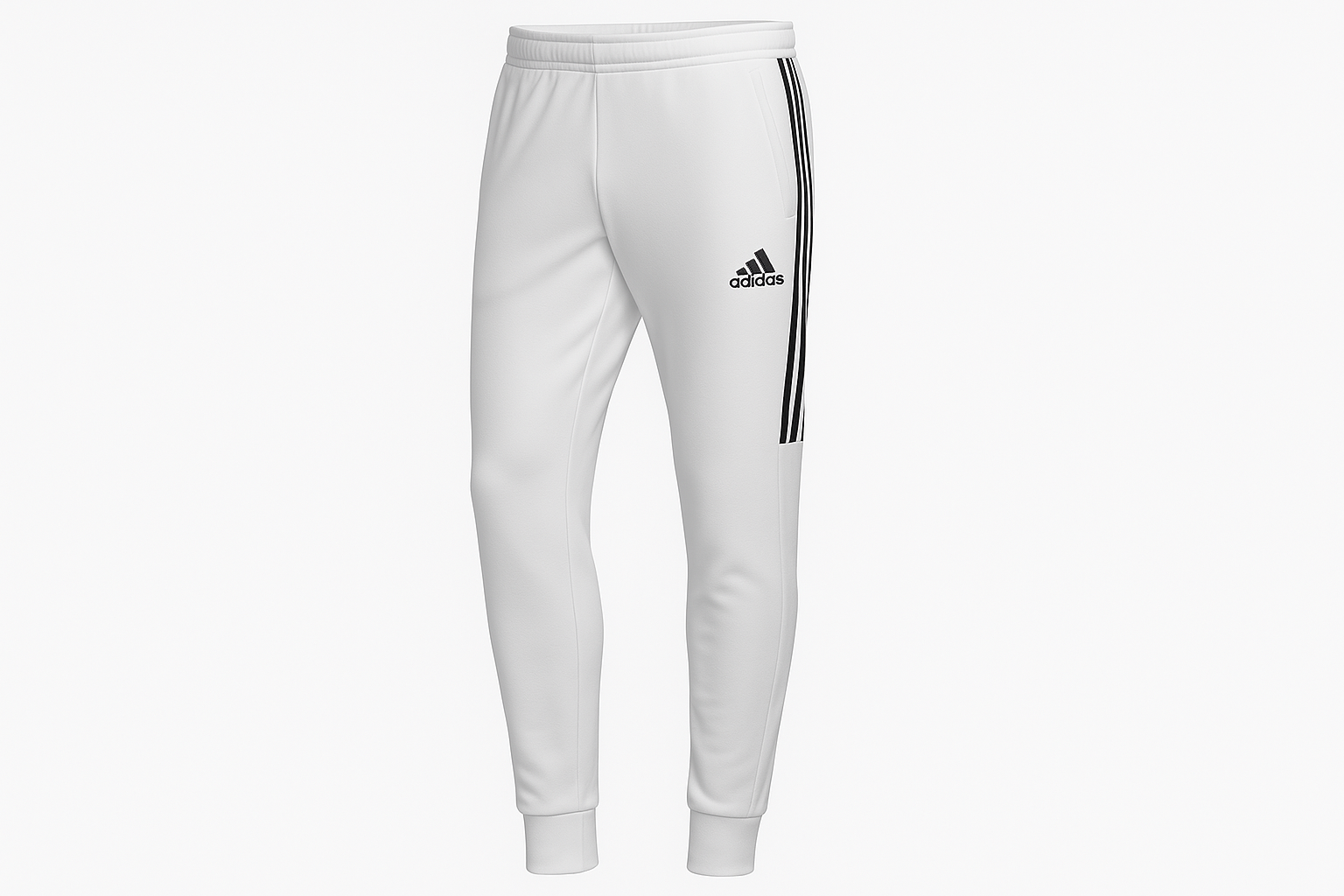 Pantalón Jogger Adidas blanco con líneas negras hasta la mitad