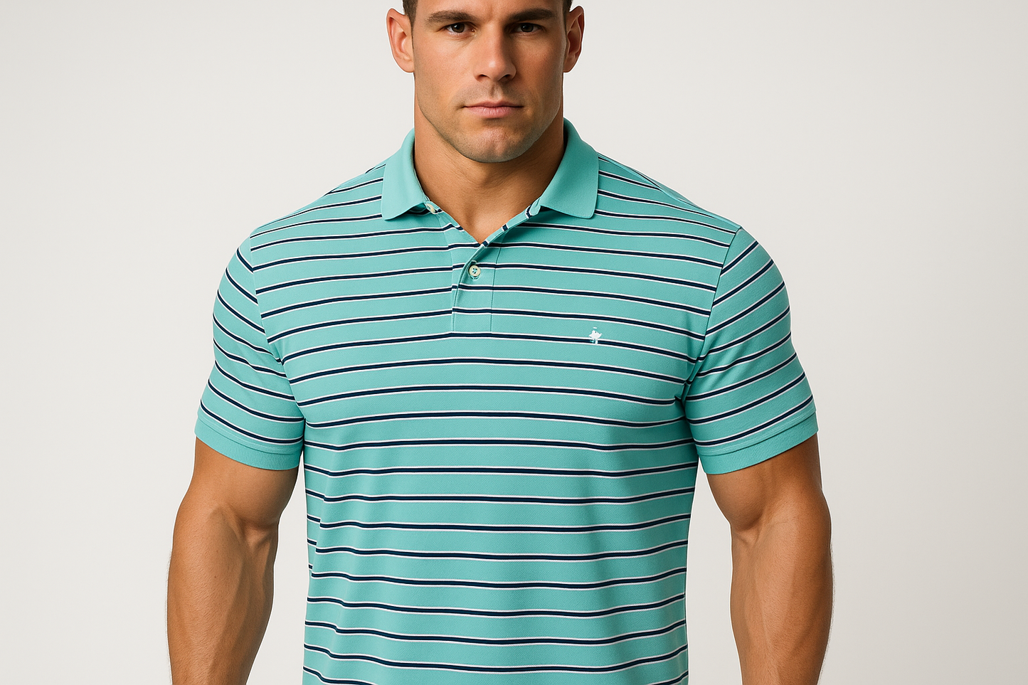 Polo a rayas verdes con modelo atlético