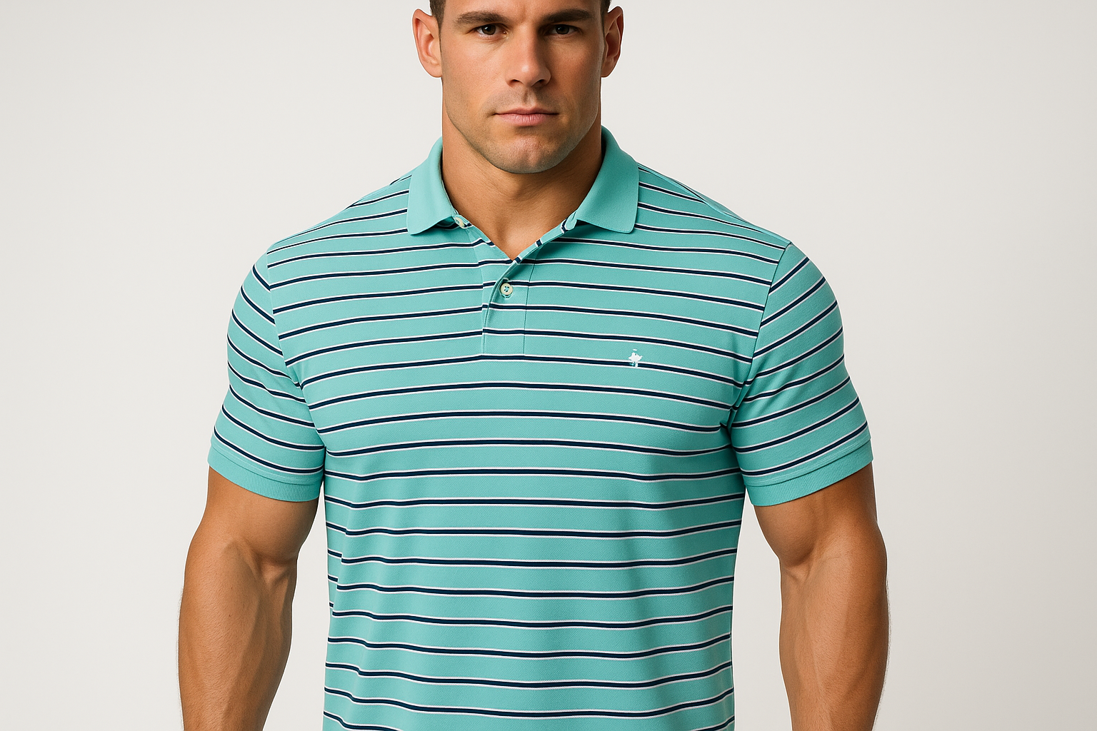 Polo a rayas verdes con modelo atlético