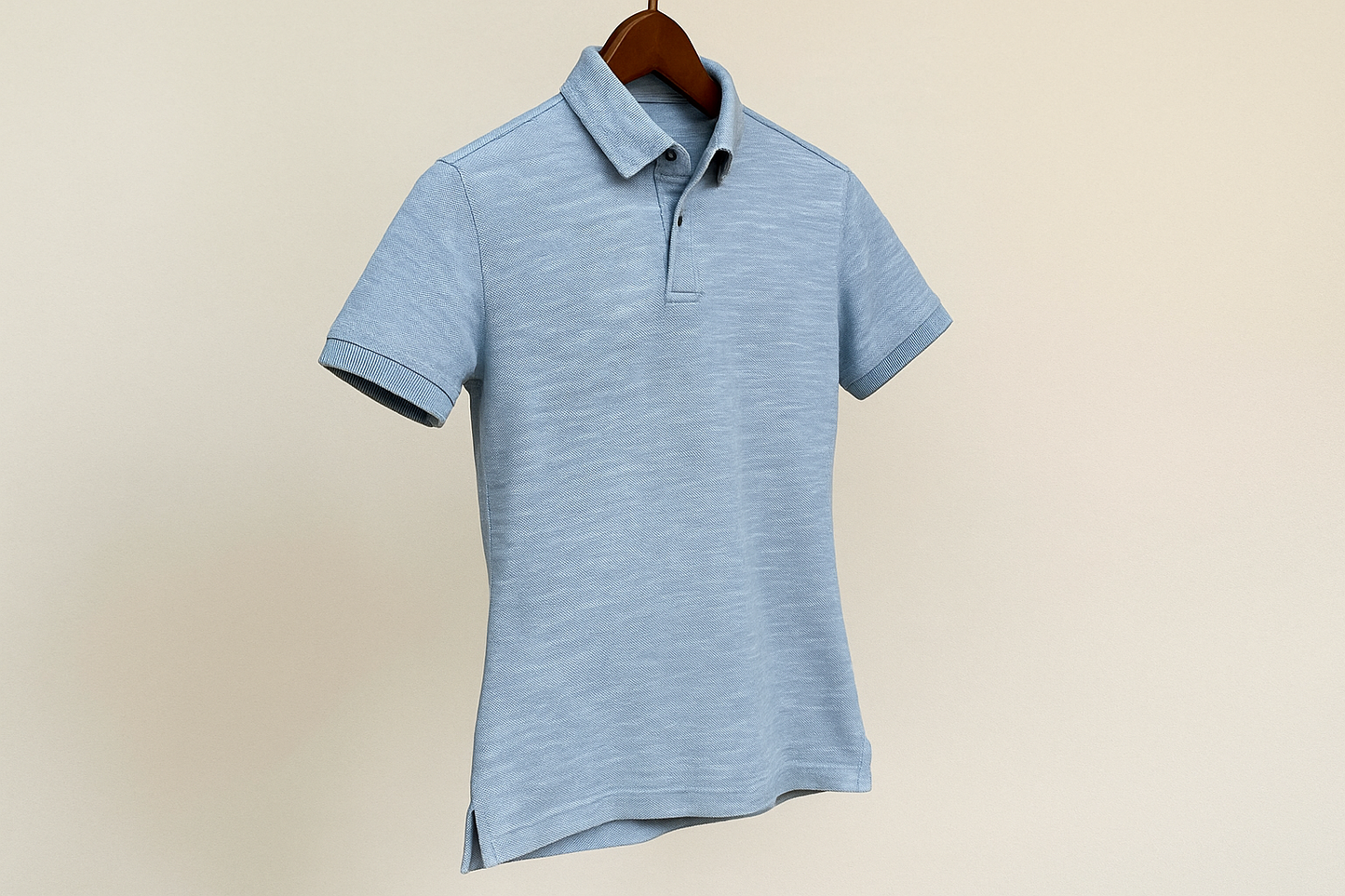 Polo azul claro jaspeada - Colgada en percha