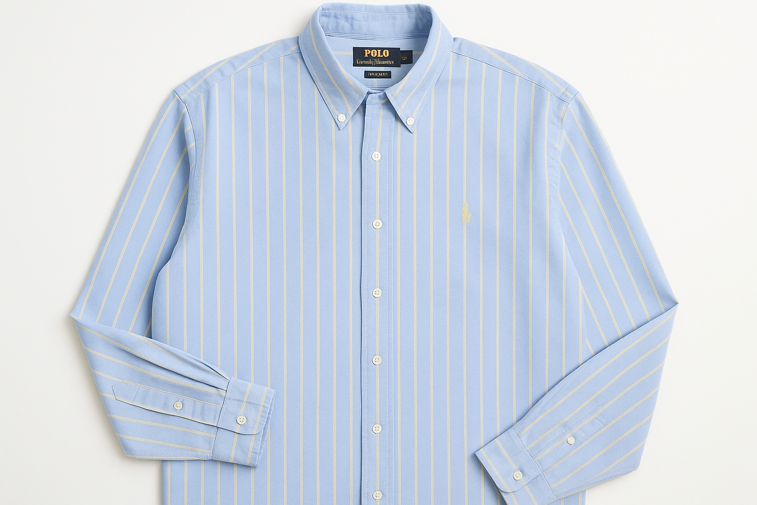 Polo celeste con rayas amarillo claro - producto