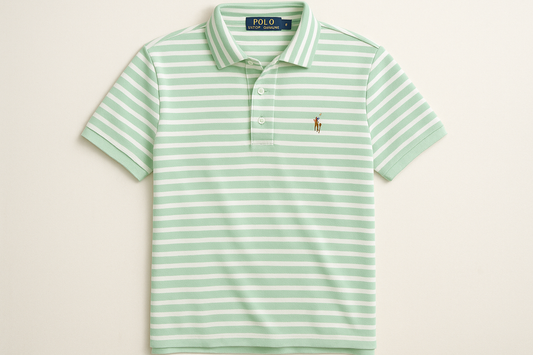 Polo extendido con rayas verdes gruesas