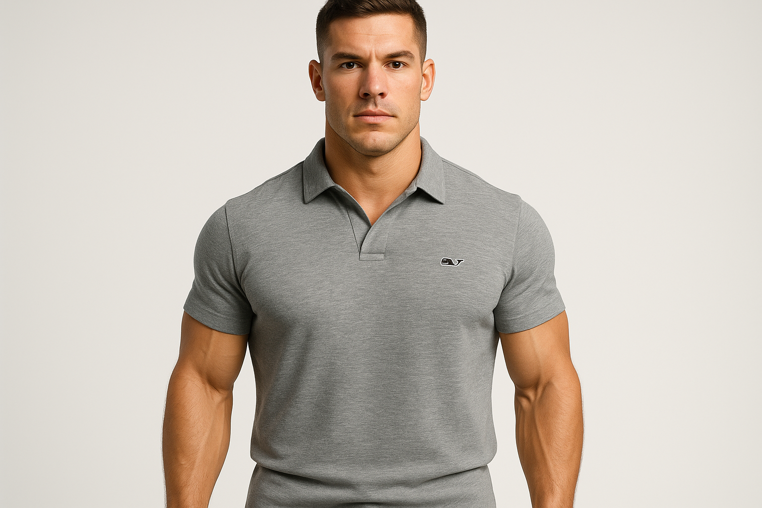 Polo gris jaspeado con modelo atlético sin botones