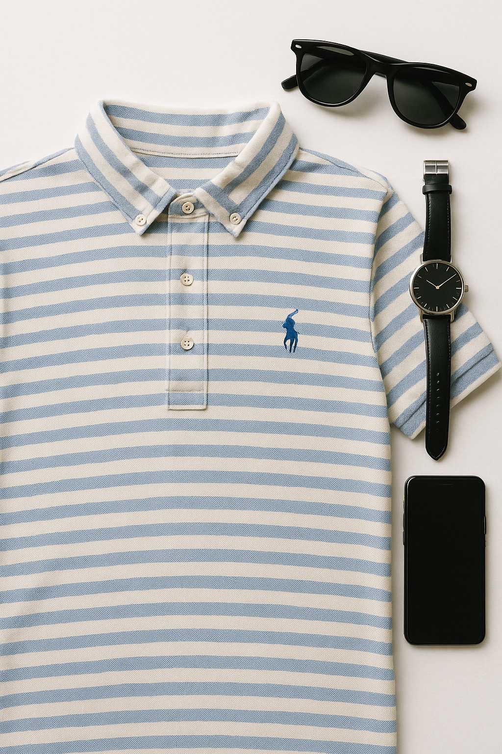Polo Rayas Button-Down Flat Lay