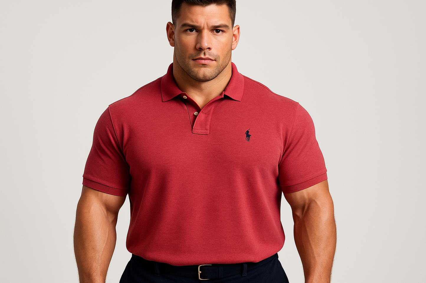 Polo rojo con modelo atlético