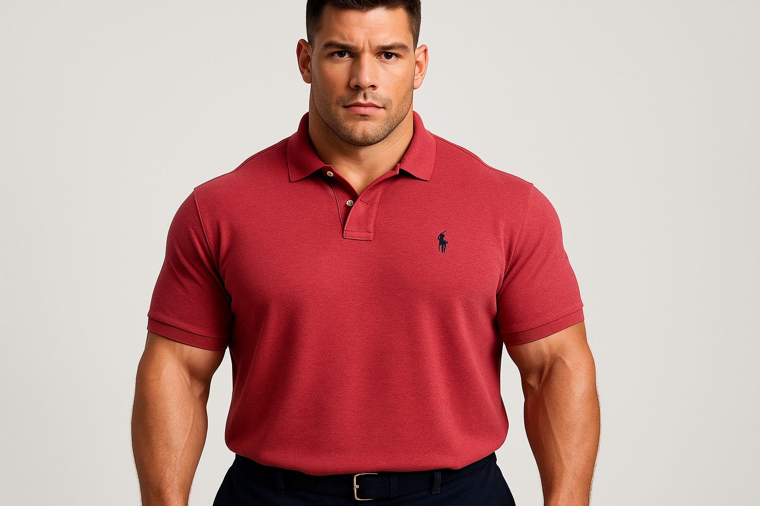 Polo rojo con modelo atlético