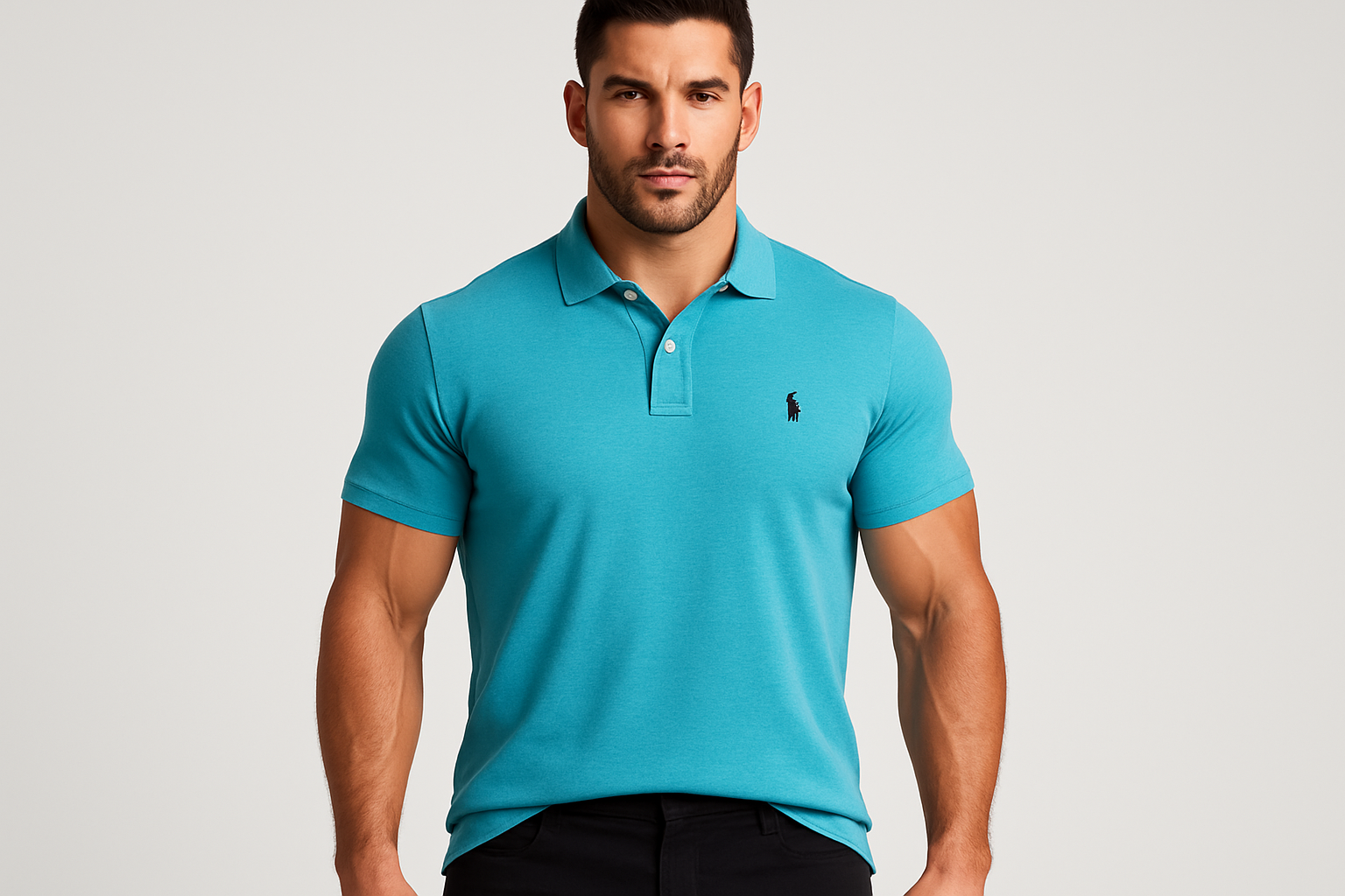 Polo turquesa con modelo atlético