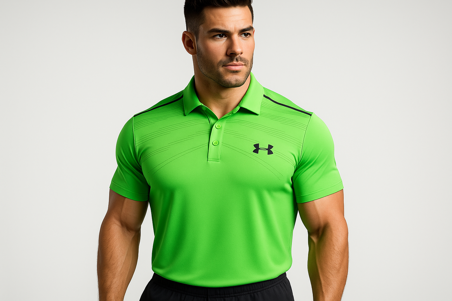Polo verde Under Armour con modelo atlético