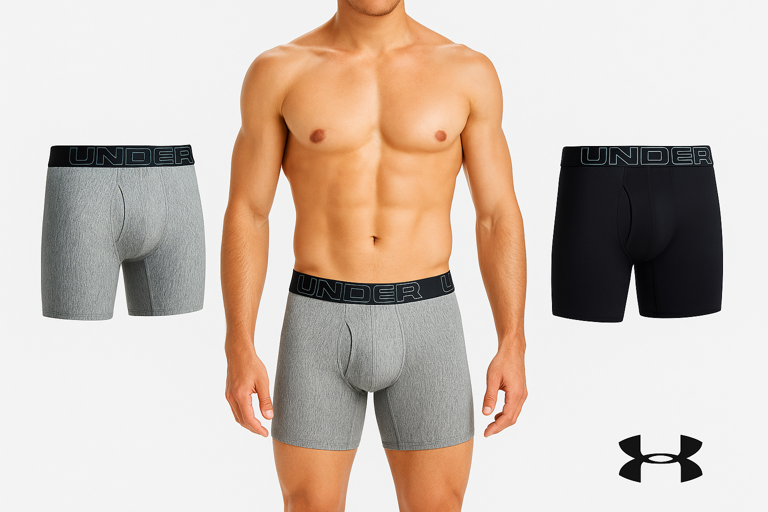 Portada con modelo central rodeado del producto