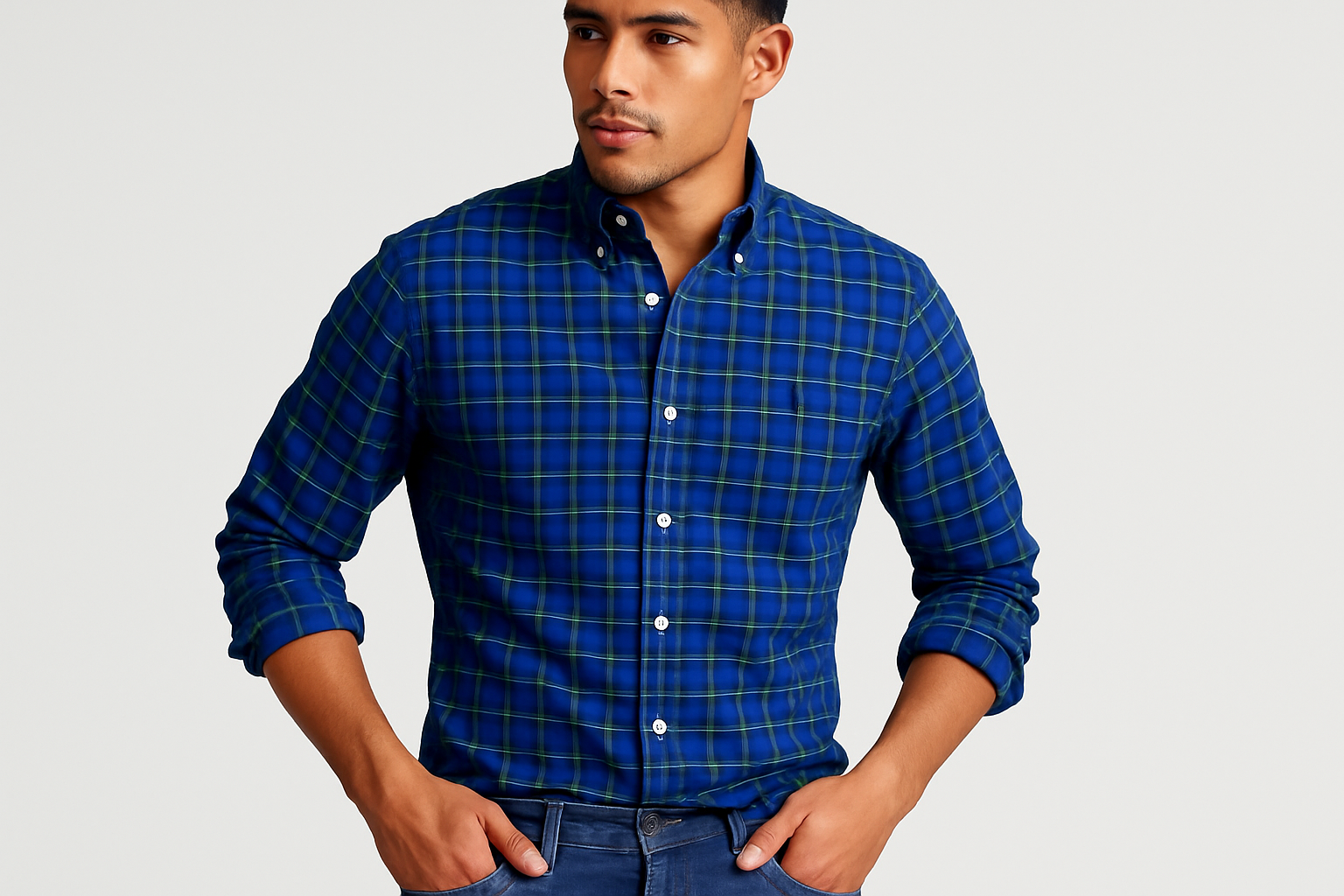 Pose dinámica con mangas enrolladas