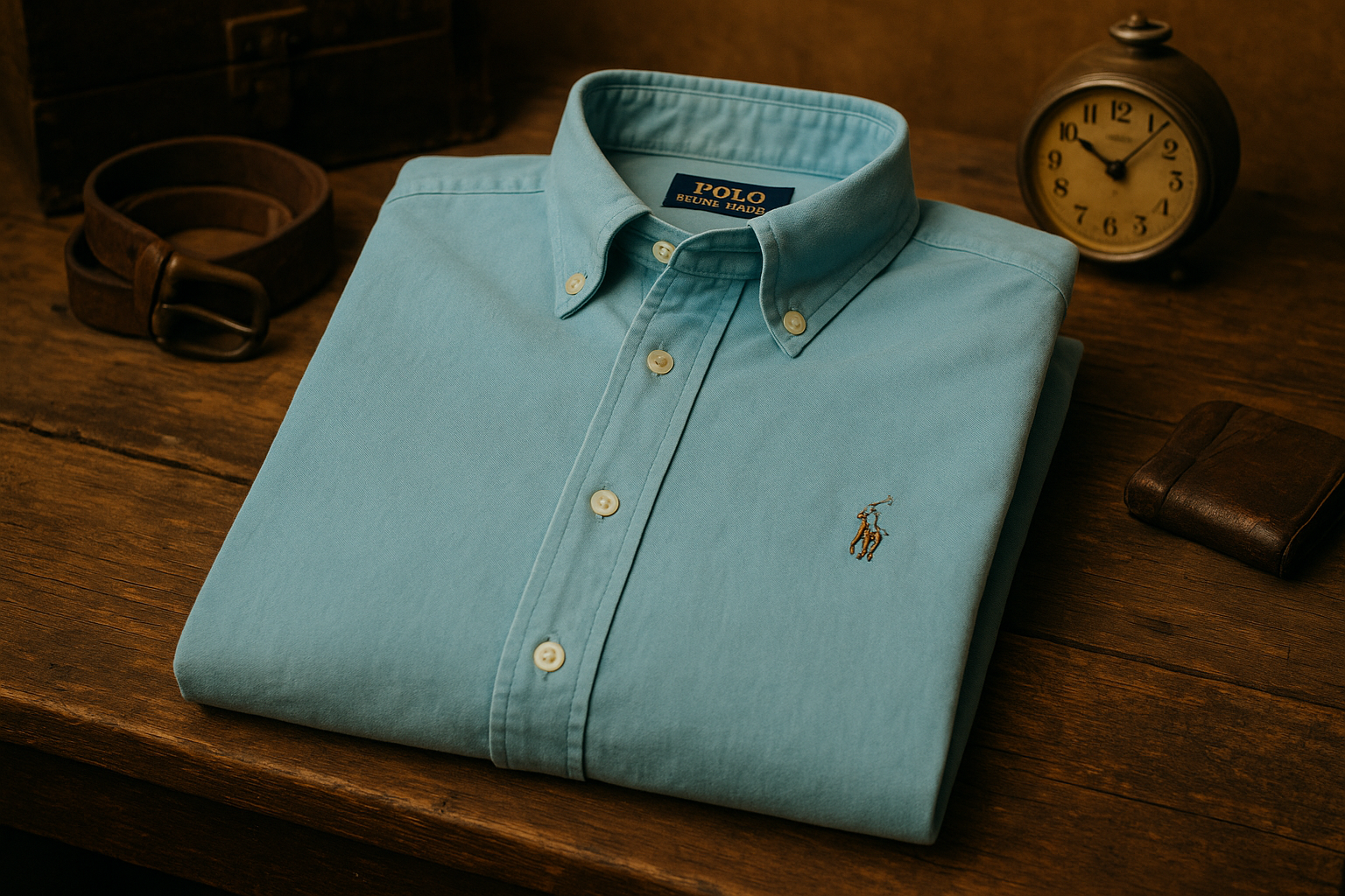 Preloved shirt on vintage wooden table