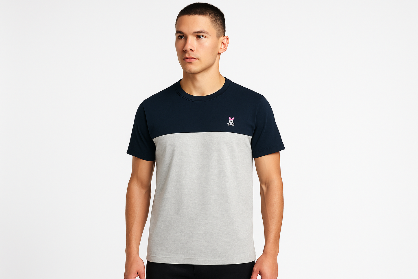 Product shot with model on light background