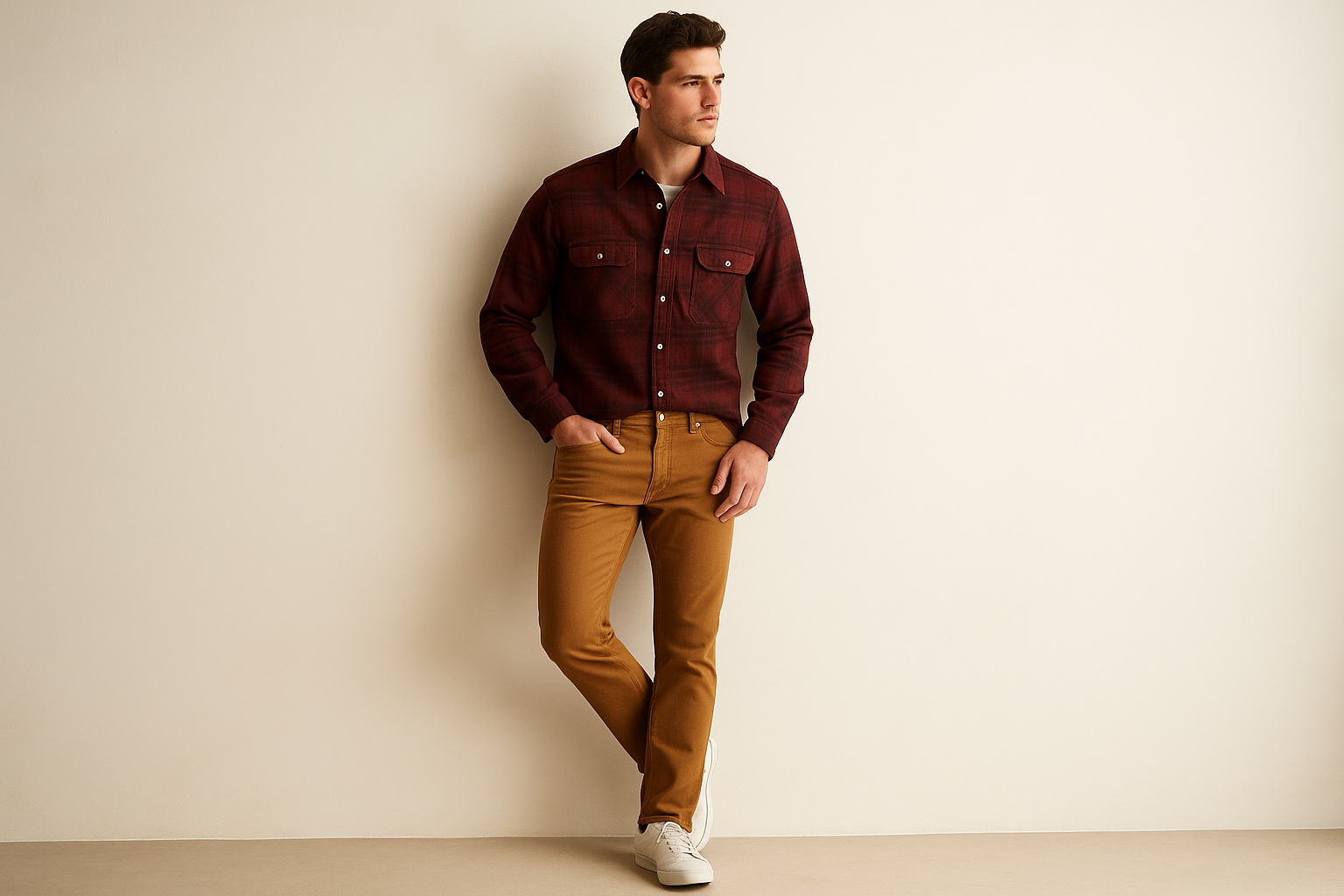 Relajado con flannel burgundy