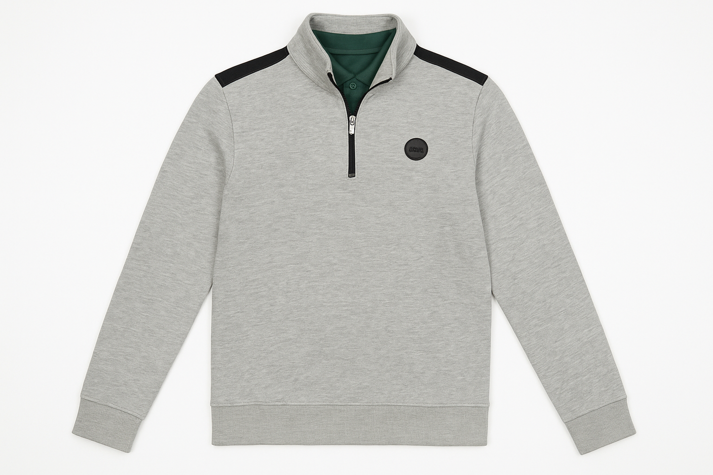 Sudadera gris con detalles negros - Vista frontal plana