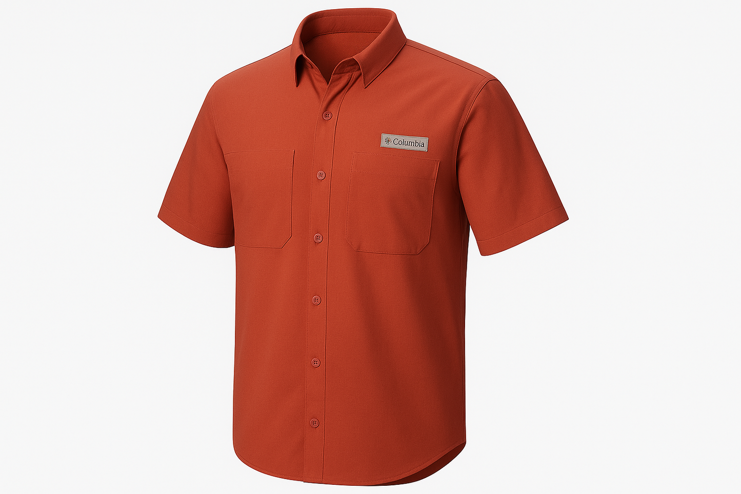 Vista en ángulo 3/4 de la camisa Columbia Super Tamiami con bolsillos abiertos