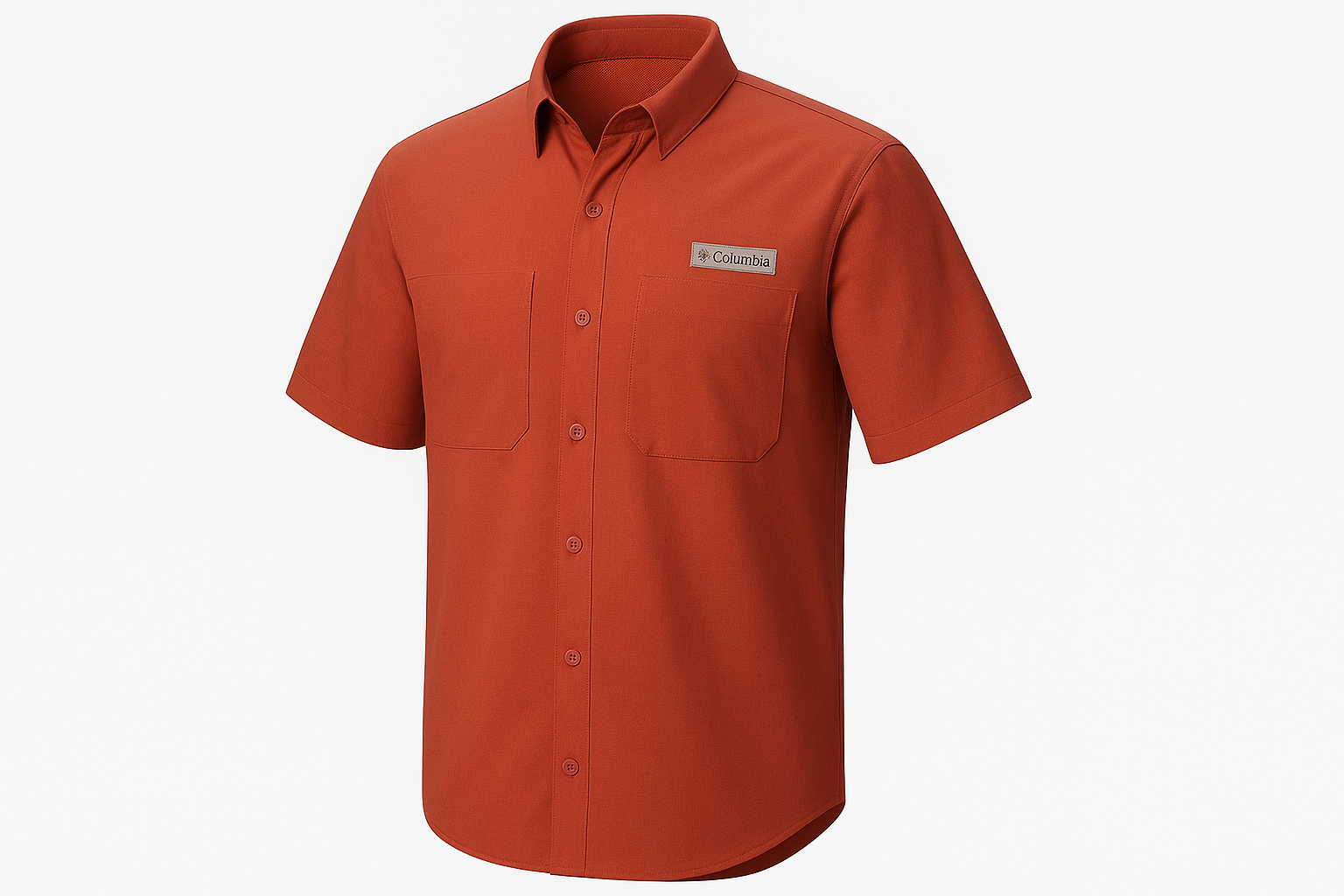 Vista en ángulo 3/4 de la camisa Columbia Super Tamiami con bolsillos abiertos