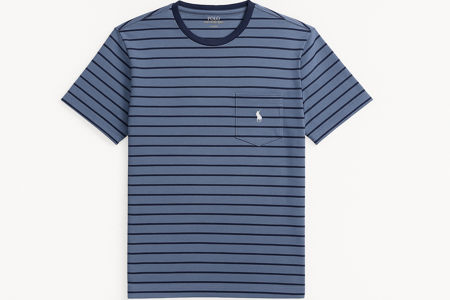 Vista frontal con borde del cuello navy