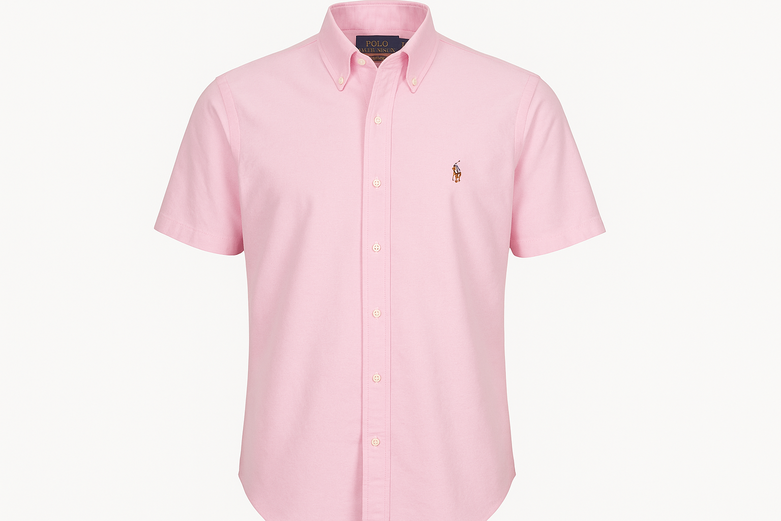 Vista frontal de la camisa Polo Ralph Lauren rosado claro