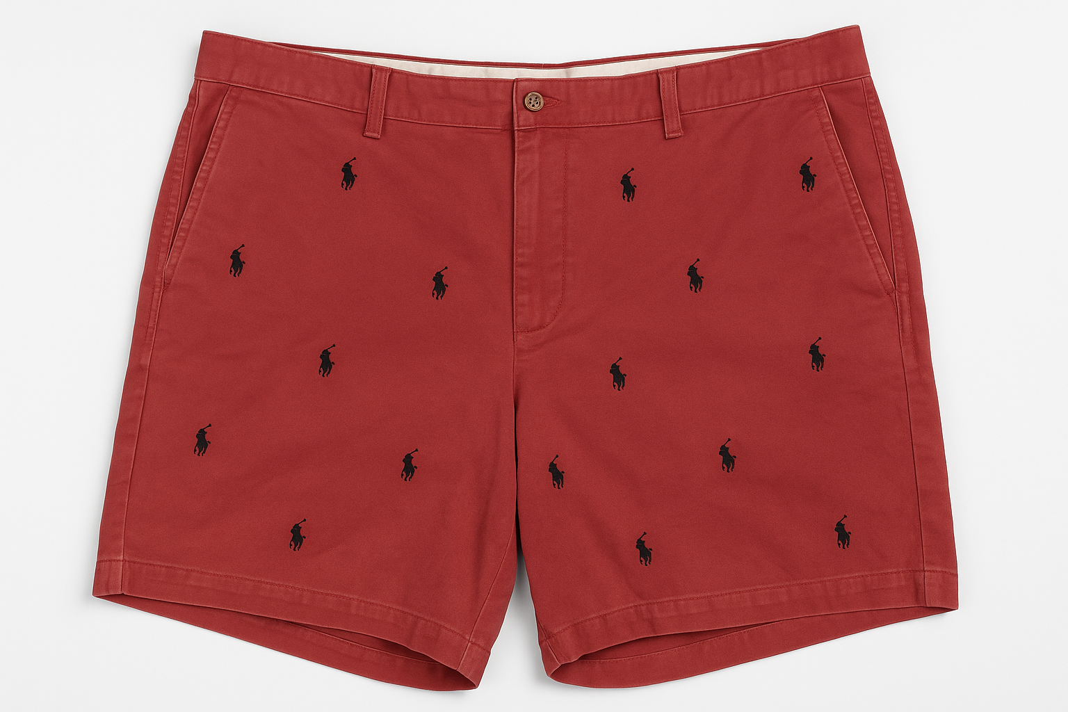 Vista frontal plana - largo exacto con patrón de logos