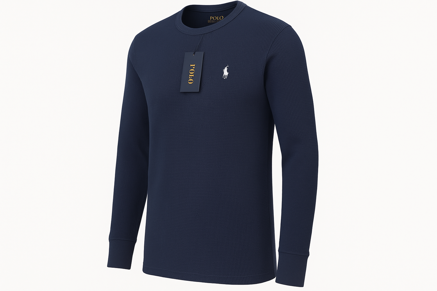 Vista lateral camiseta waffle navy