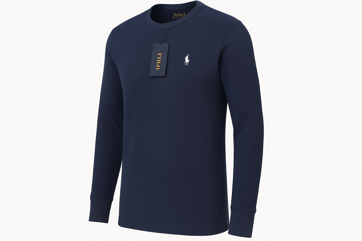 Vista lateral camiseta waffle navy