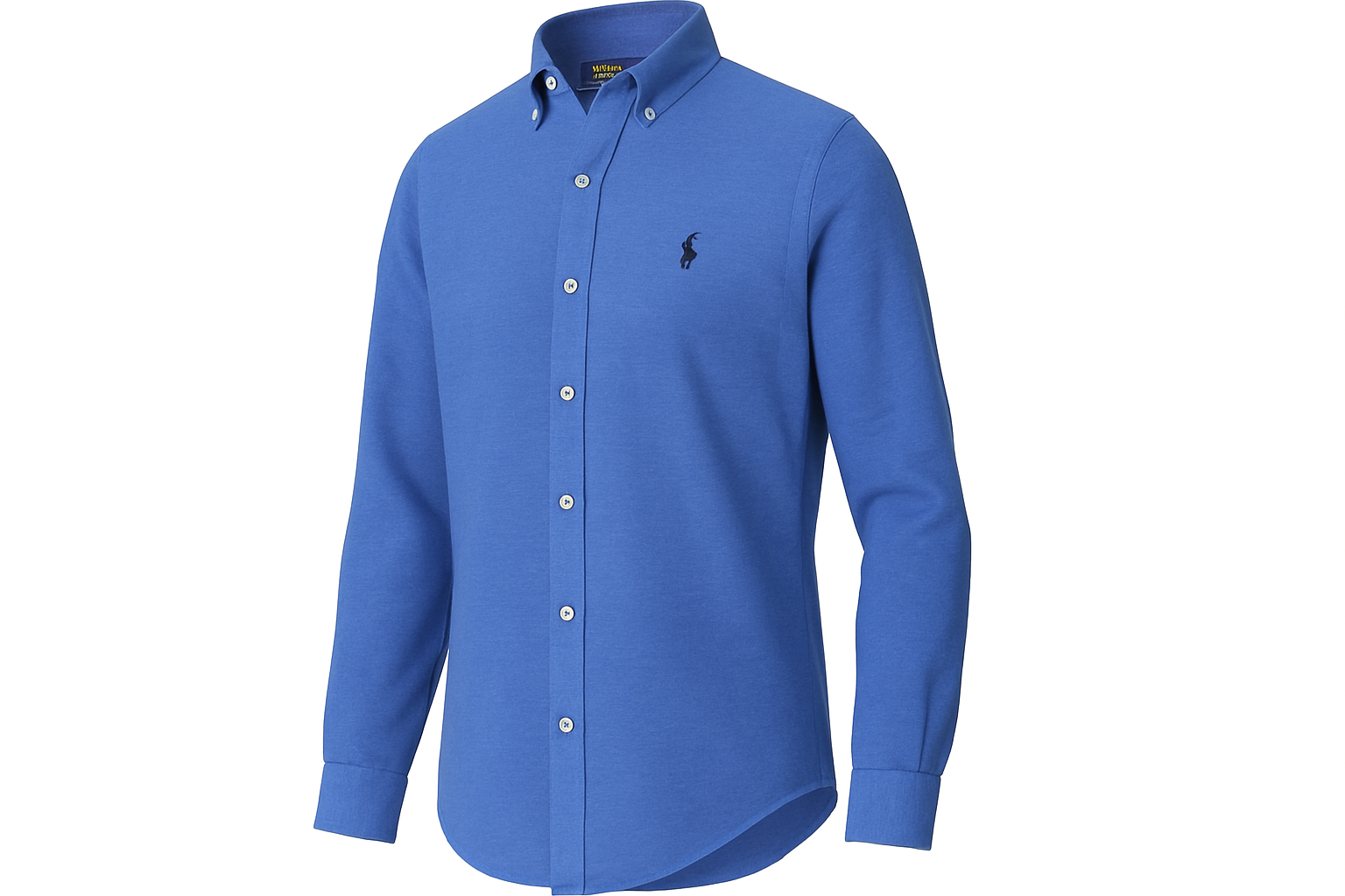 Vista lateral de la camisa Polo Ralph Lauren color #4680e3 con logo azul navy