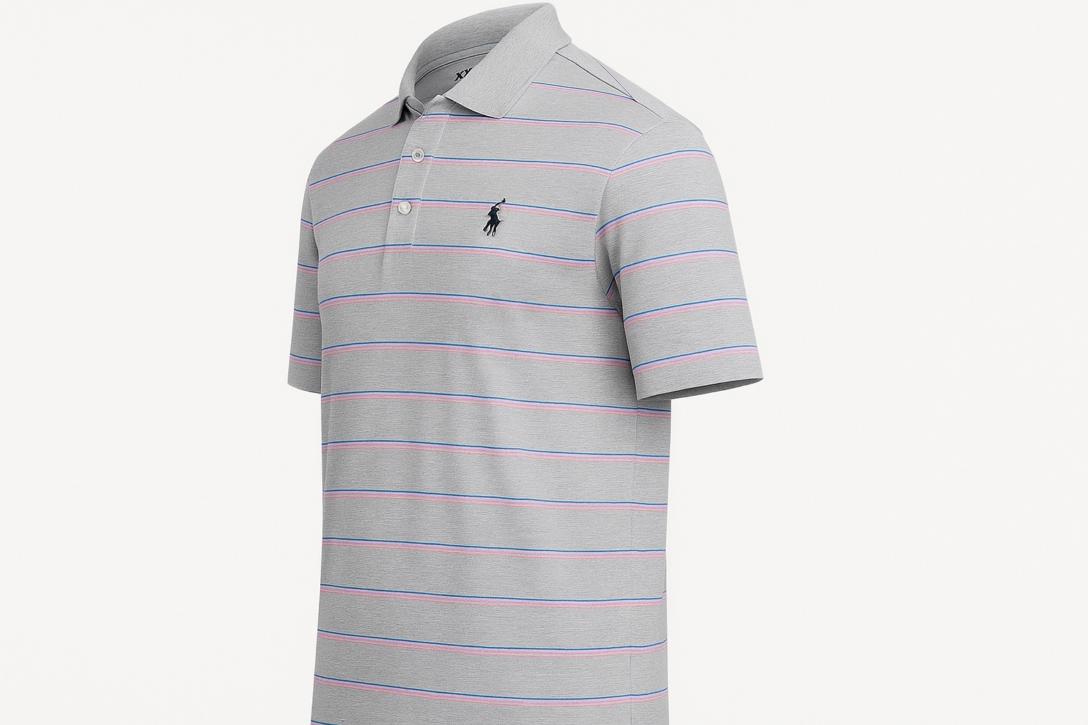 Vista lateral de la camiseta polo Ralph Lauren con líneas delgadas
