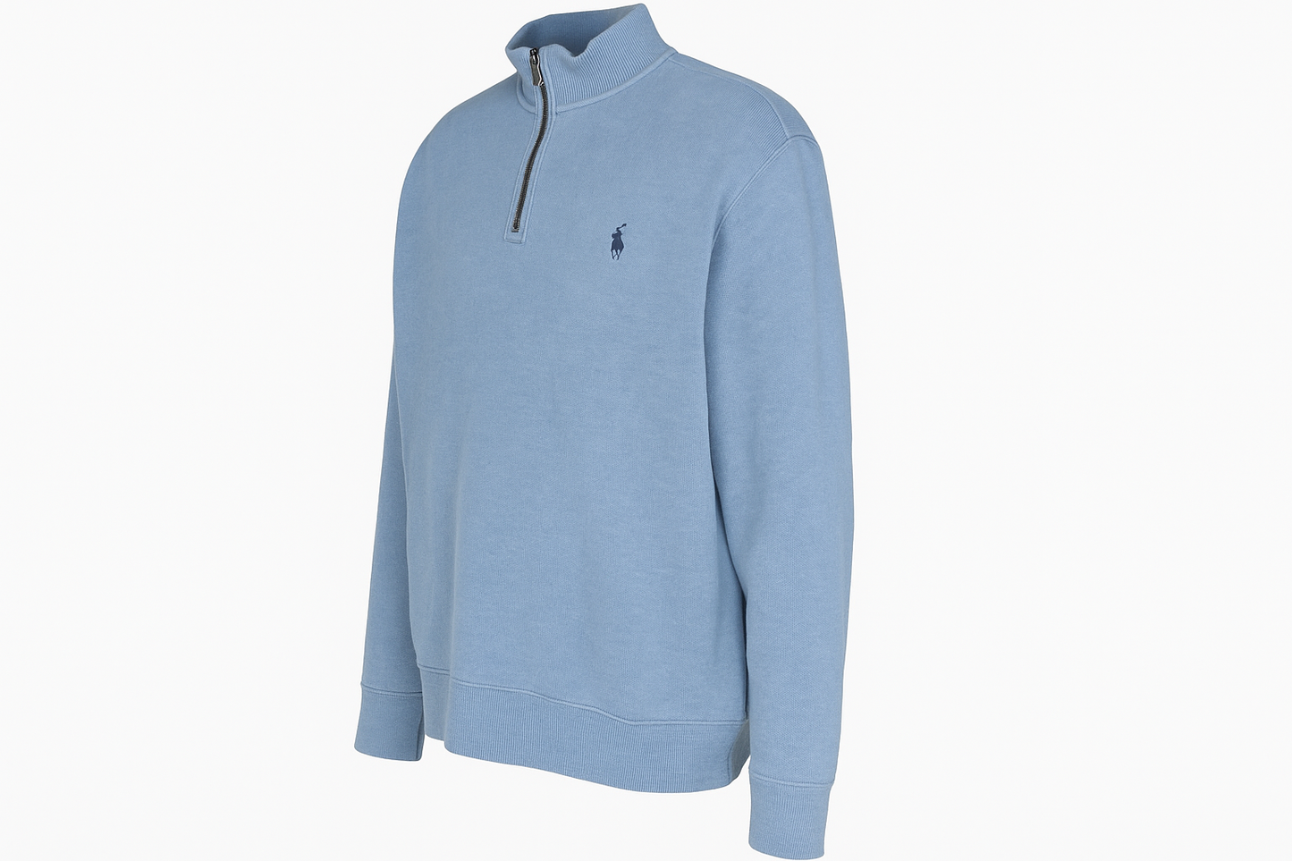 Vista lateral derecha del suéter de segunda mano con cuello de 1/4 zipper