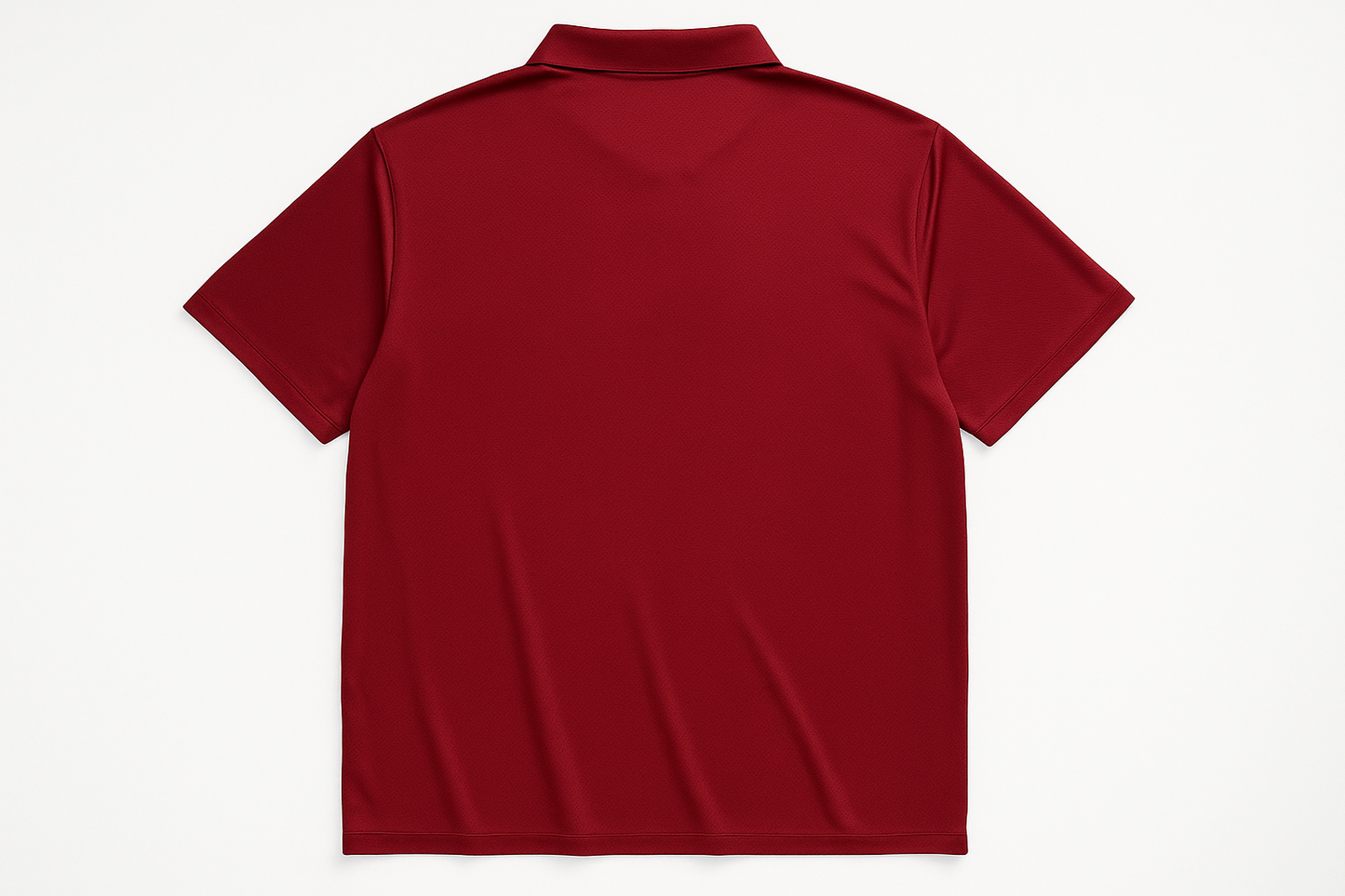 Vista posterior tela dry fit rojo oscuro sin etiquetas