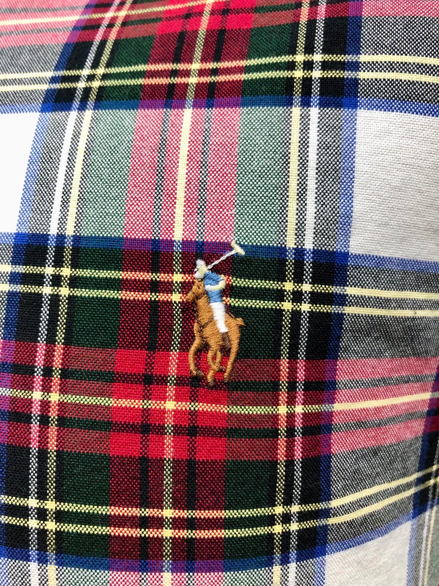Camisa Polo Ralph Lauren 🏇🏼 Oxford con patron de cuadros rojo, verde oscuro y blanco Talla XL Entalle Clásico