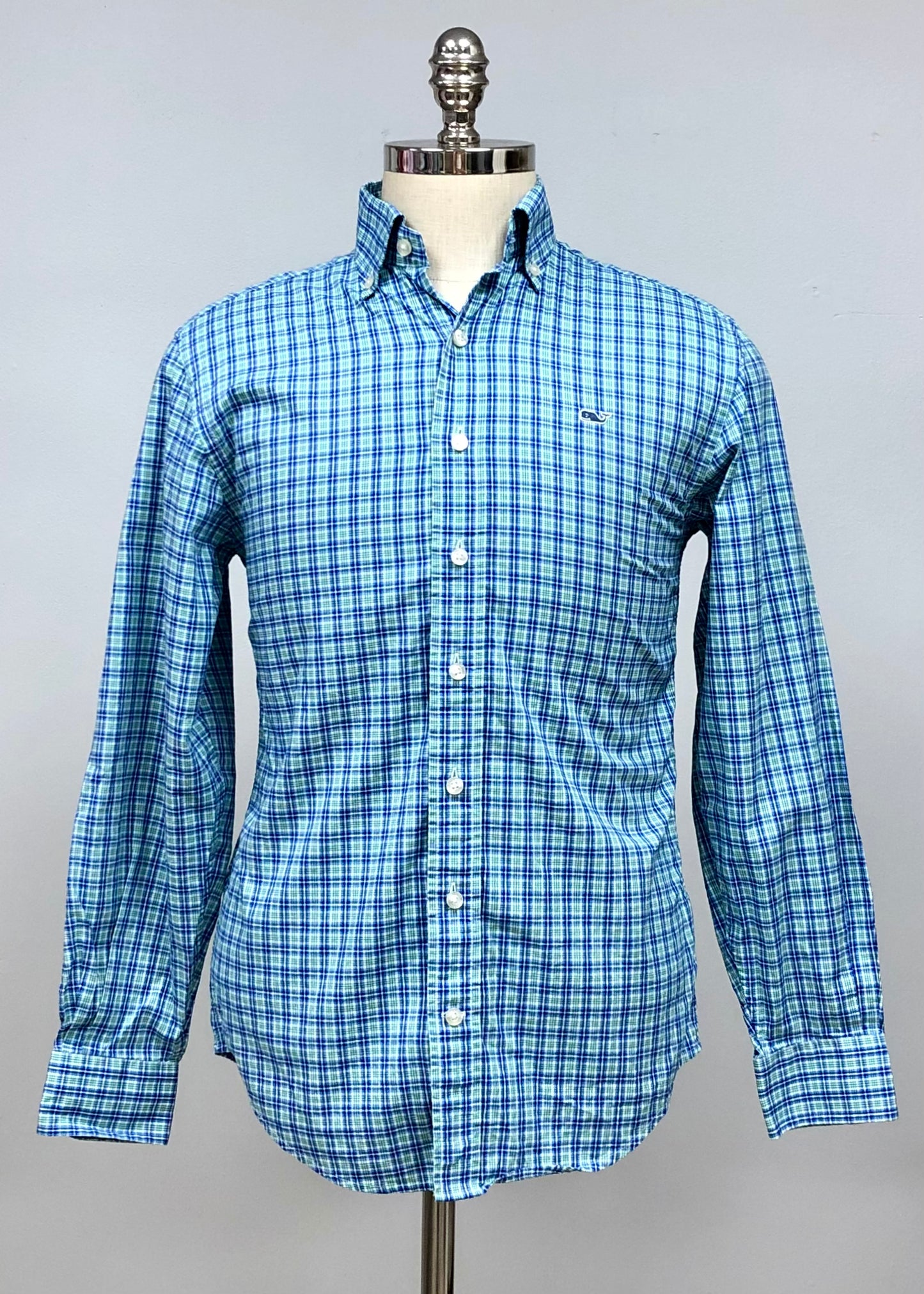 Camisa Vineyard Vines 🐳 con patron de cuadros en azul y verde Talla XS Entalle Regular