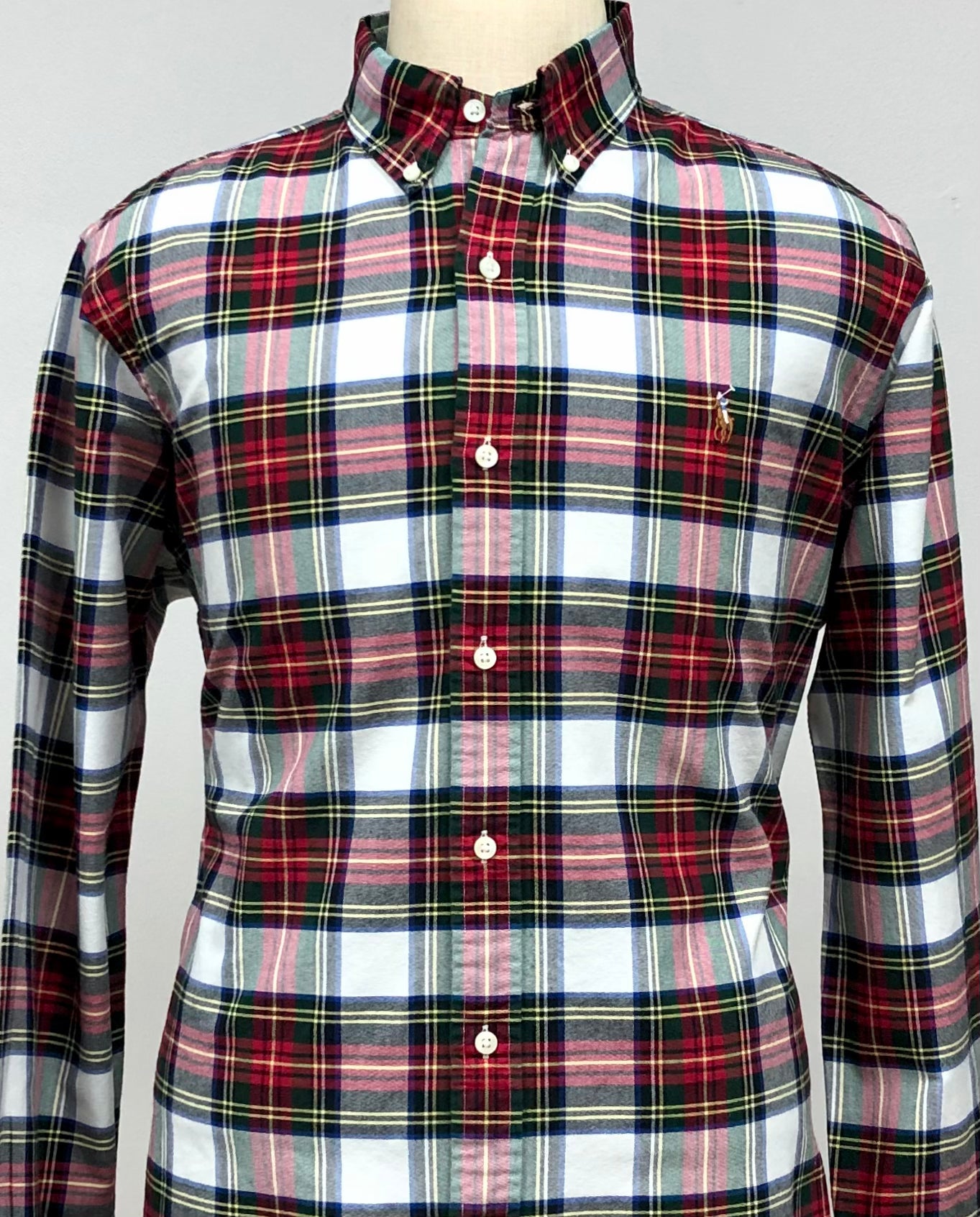 Camisa Polo Ralph Lauren 🏇🏼 Oxford con patron de cuadros rojo, verde oscuro y blanco Talla XL Entalle Clásico
