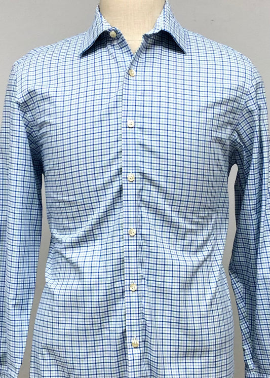 Camisa de botones Michael Kors 🇺🇸 color blanco con cuadros en celeste, azul y verde Talla M Entalle Regular