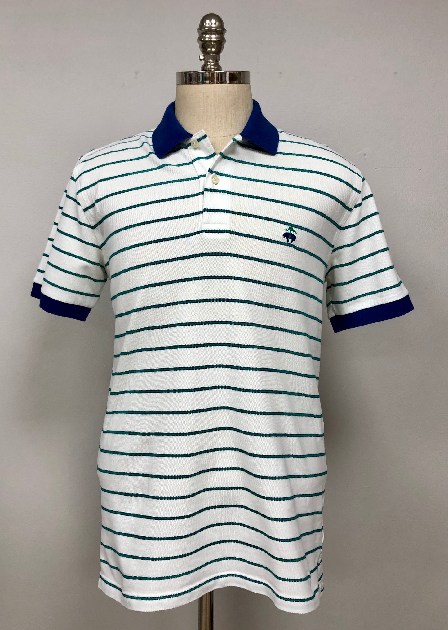 Camiseta Polo Brooks Brothers 🐑 color blanco con rayas en color verde Talla L Entalle Slim Fit