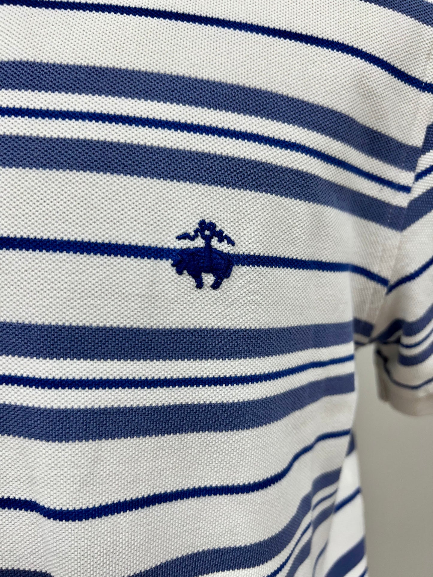 Camiseta Polo Brooks Brothers 🐑 color blanco con patrón de rayas azules Talla XL Slim Fit