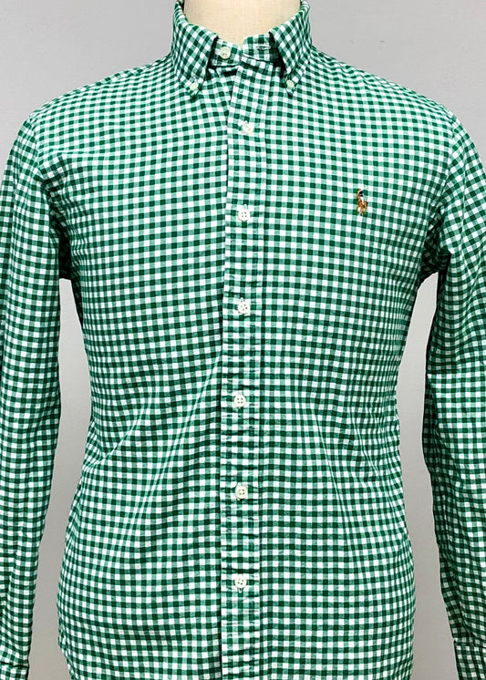 Camisa Polo Ralph Lauren 🏇🏼 con patron de cuadros gingham verde y blanco Talla S Entalle Clásico