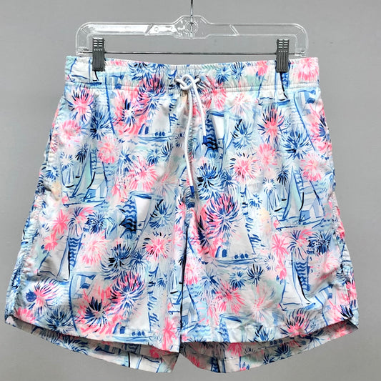 Short de baño Lilly Pulitzer color blanco con diseño playero en azul y rosado talla M