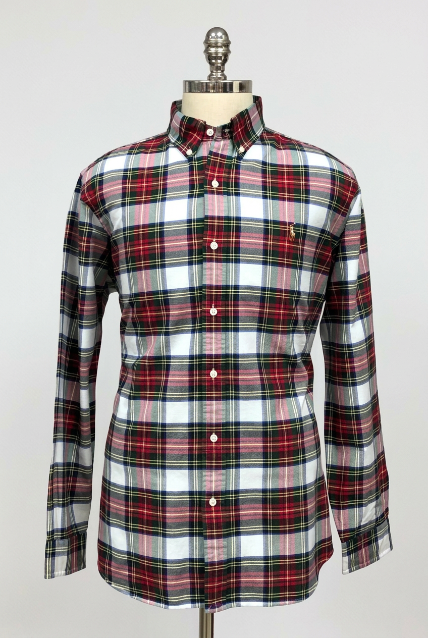 Camisa Polo Ralph Lauren 🏇🏼 Oxford con patron de cuadros rojo, verde oscuro y blanco Talla XL Entalle Clásico